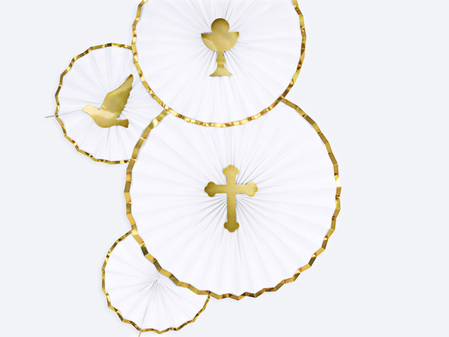 Wachlarze ozdobne - Gładkie biało / złote 3 sztuki