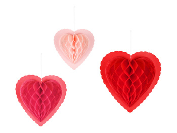 Rozety serce czerwone różowe 3 sztuki