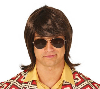 Peruka męska Lata 70-te z grzywką - brązowa