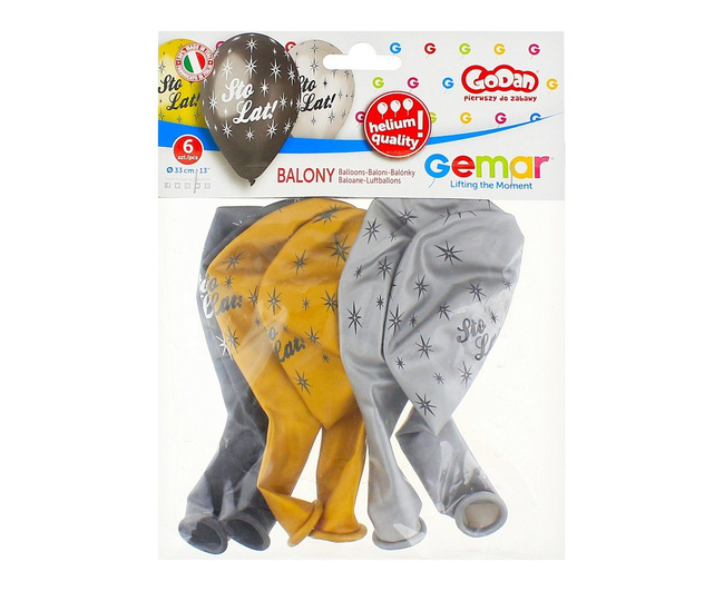 Balony 13" nadruk STO LAT złote /srebrne /czarne 6 sztuk