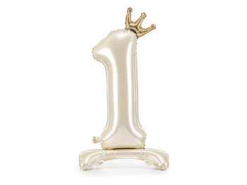 Balon stojący AIR 34" cyfra 1 w koronie beżowa