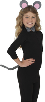 Zestaw szara myszka: muszka opaska z uszkami i ogonek