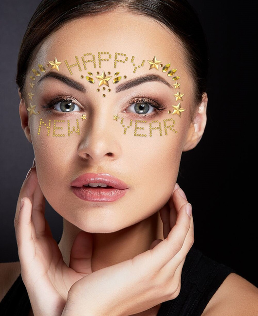 Kryształki do twarzy HAPPY NEW YEAR złote naklejki 3D