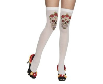 Pończochy białe "Calavera z czaszkami Day of Dead"