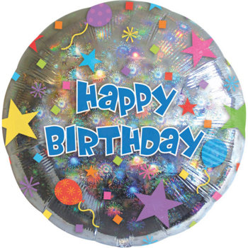 Balon foliowy 17" Happy Birthday holo konfetti