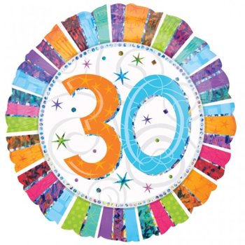 Balon foliowy 18" Kolorowe Urodziny cyfra 30
