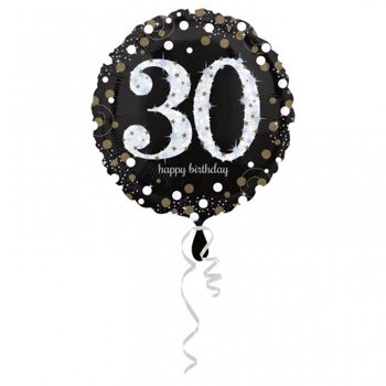 Balon foliowy 18" Urodzinowy cyfra 30 czarny holograficzny