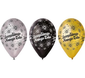 Balony 12" nadruk "Szczęśliwego Nowego Roku" 6 sztuk