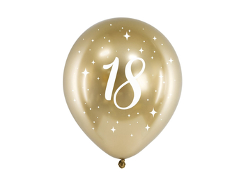 Balony 12" nadruk cyfra "18" chrom złote 6 sztuk