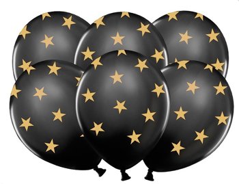 Balony lateksowe 14" z nadrukiem "Gwiazdki złote" czarne 6 sztuk