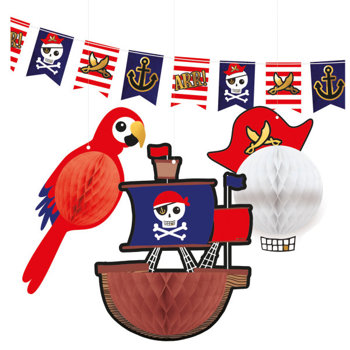 Pirat - zestaw dekoracji: Baner + 3 rozety