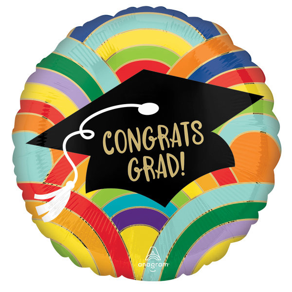 Balon foliowy 17" Absolutorium biret "Congrats Grad" tęcza