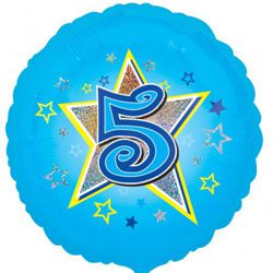 Balon foliowy 18' Niebieskie Gwiazdki cyfra 5