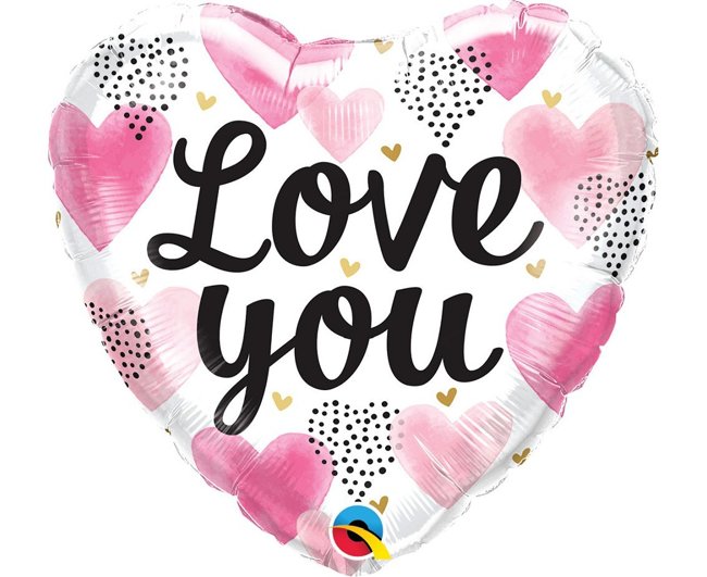 Balon foliowy 18" Serce LOVE YOU różowe serduszka