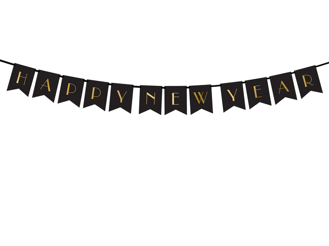 Baner noworoczny "Happy New Year" czarny 170cm